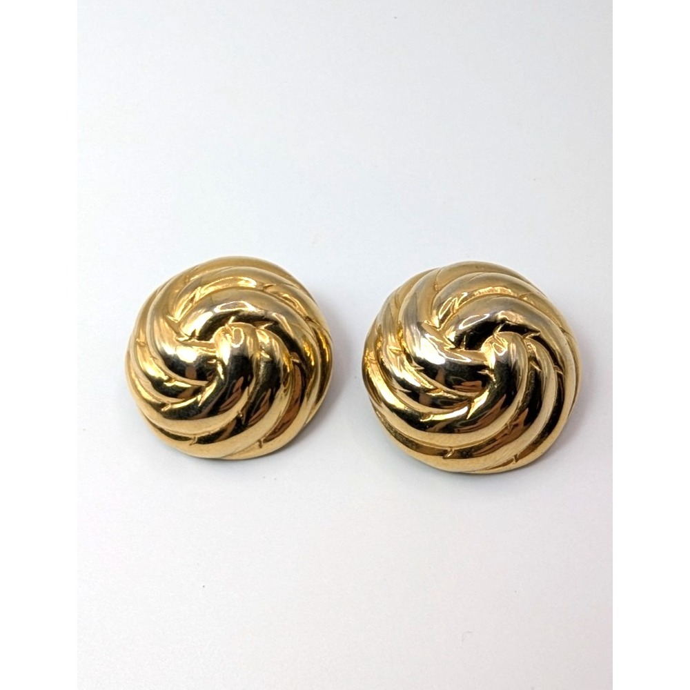 Vintage Gold Tone Swirl Dome Clip On Earrings Round Knot Button Style